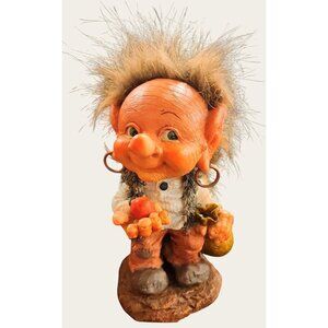 Vintage Whimsical Troll Figurine With Apple & Pouch Steampunk Eclectic